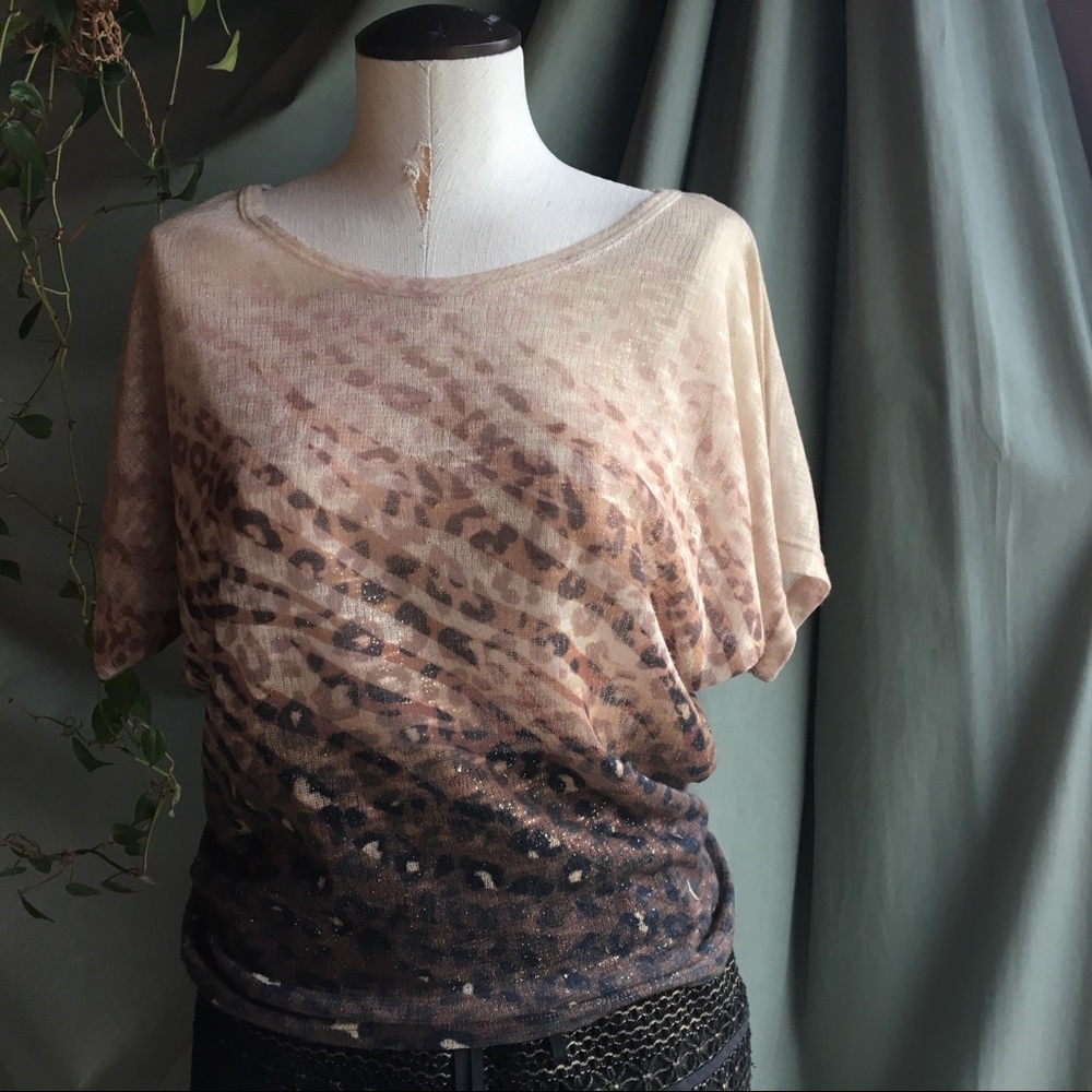 CACHE Light Leopard & Gold Sweater Dolman